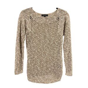 Lafayette 148 New York Open Knit Tan‎ Linen Blend Sweater Size P (0-2)
